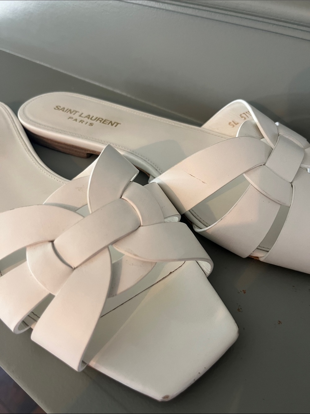 Saint Laurent Tribute Woven Slides - White Leather - Size 39 - Picture 8 of 10